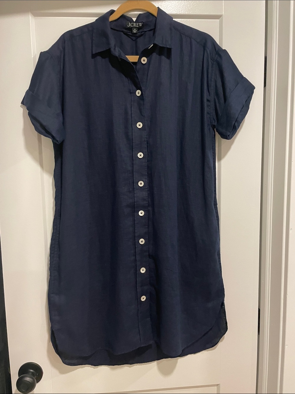 J. Crew Linen Navy Button-Front Shirt Dress size XS - Picture 2 of 9